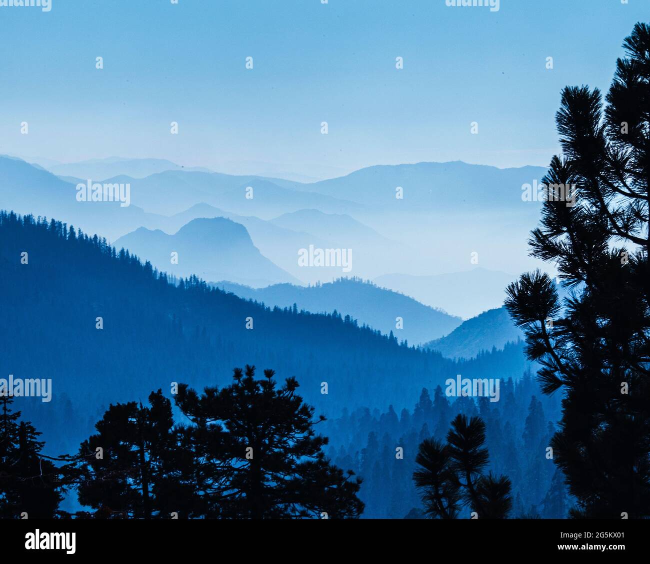 Montagne blu e nocciole scemano in lontananza, Parco Nazionale Sequoia Foto Stock