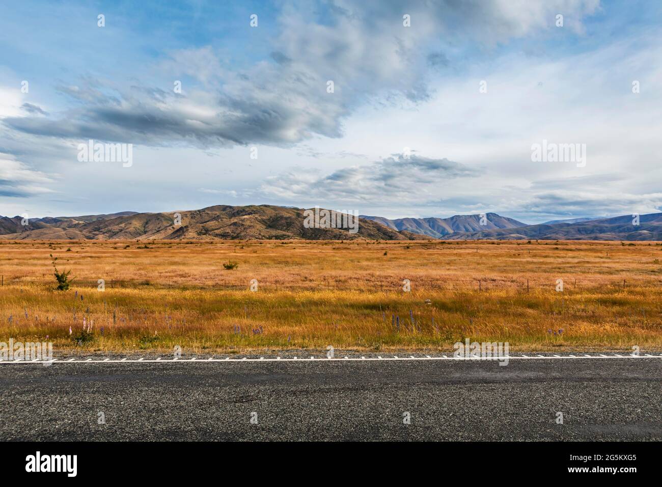 Autostrada, Omarama, Waitaki District, Canterbury, Isola del Sud, Nuova Zelanda, Oceania Foto Stock