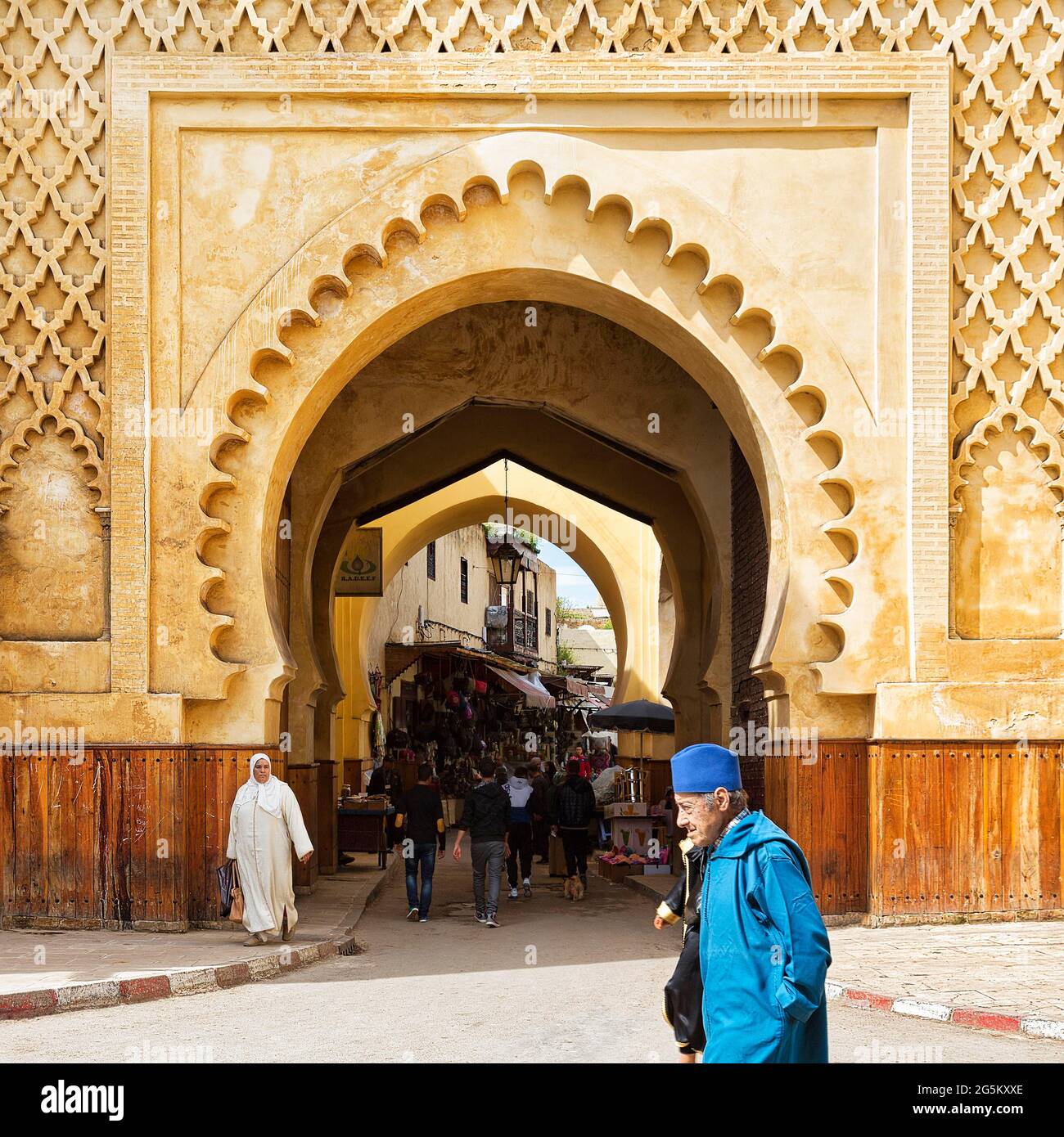 Porta monumentale con ornamenti, Bab Semmarine, Semmarine, Fes el-Jdid, Medina di Fez, Fez, Marocco, Africa Foto Stock