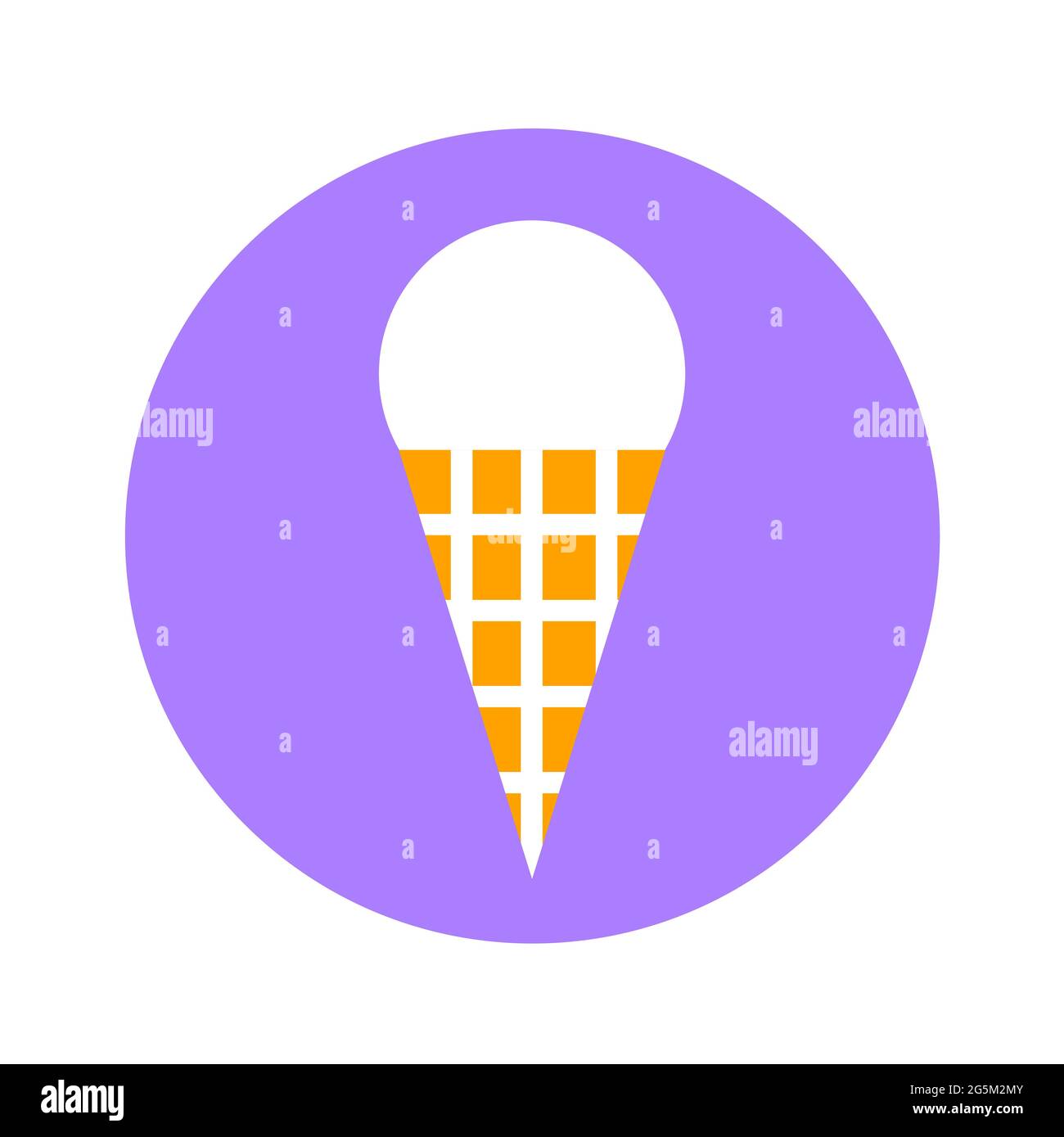 Un'icona con un delizioso gelato in una cialda. Illustrazione isolata in stile piatto. Foto Stock