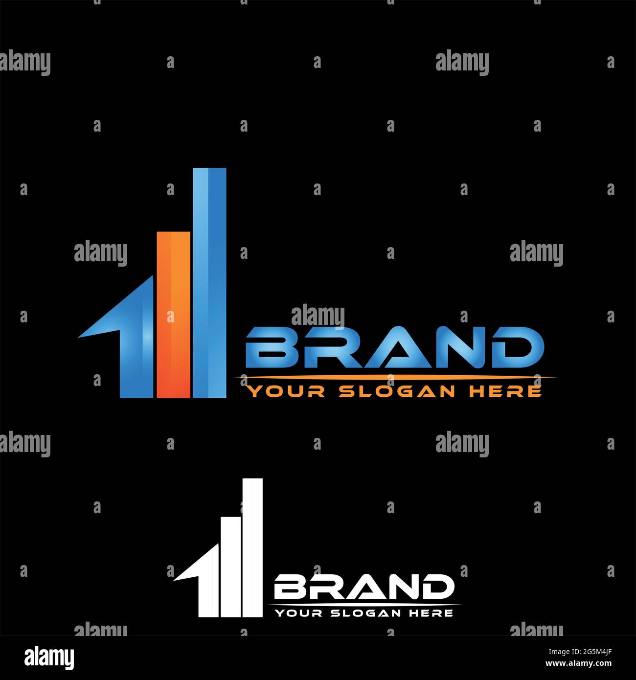 Vettore del logo numero uno e del grafico a barre su sfondo nero. Illustrazione Vettoriale