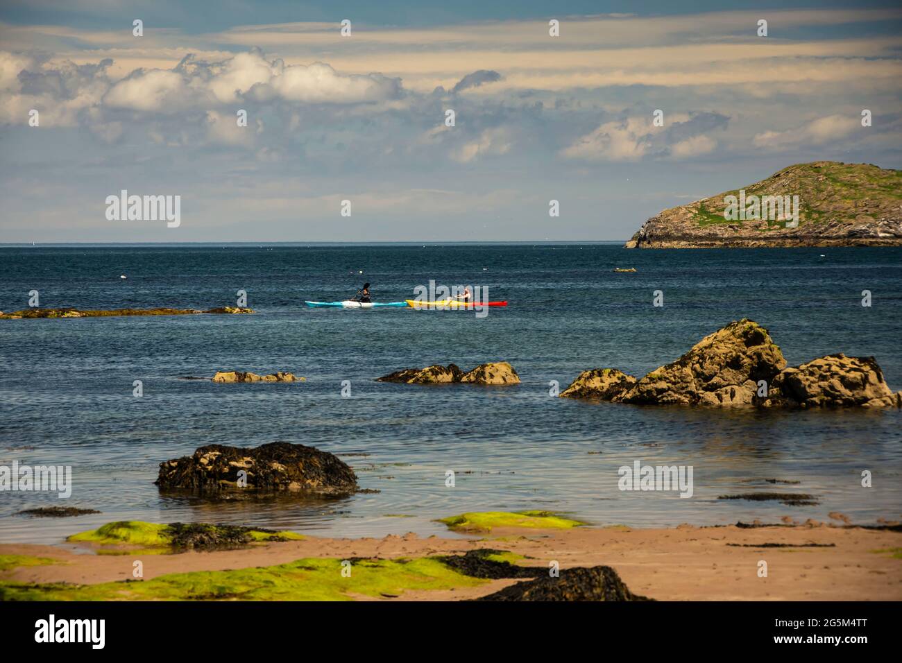 Canoisti sconosciuti nel Firth of Forth al largo della costa nord di Berwick, East Lothian, Scozia Foto Stock