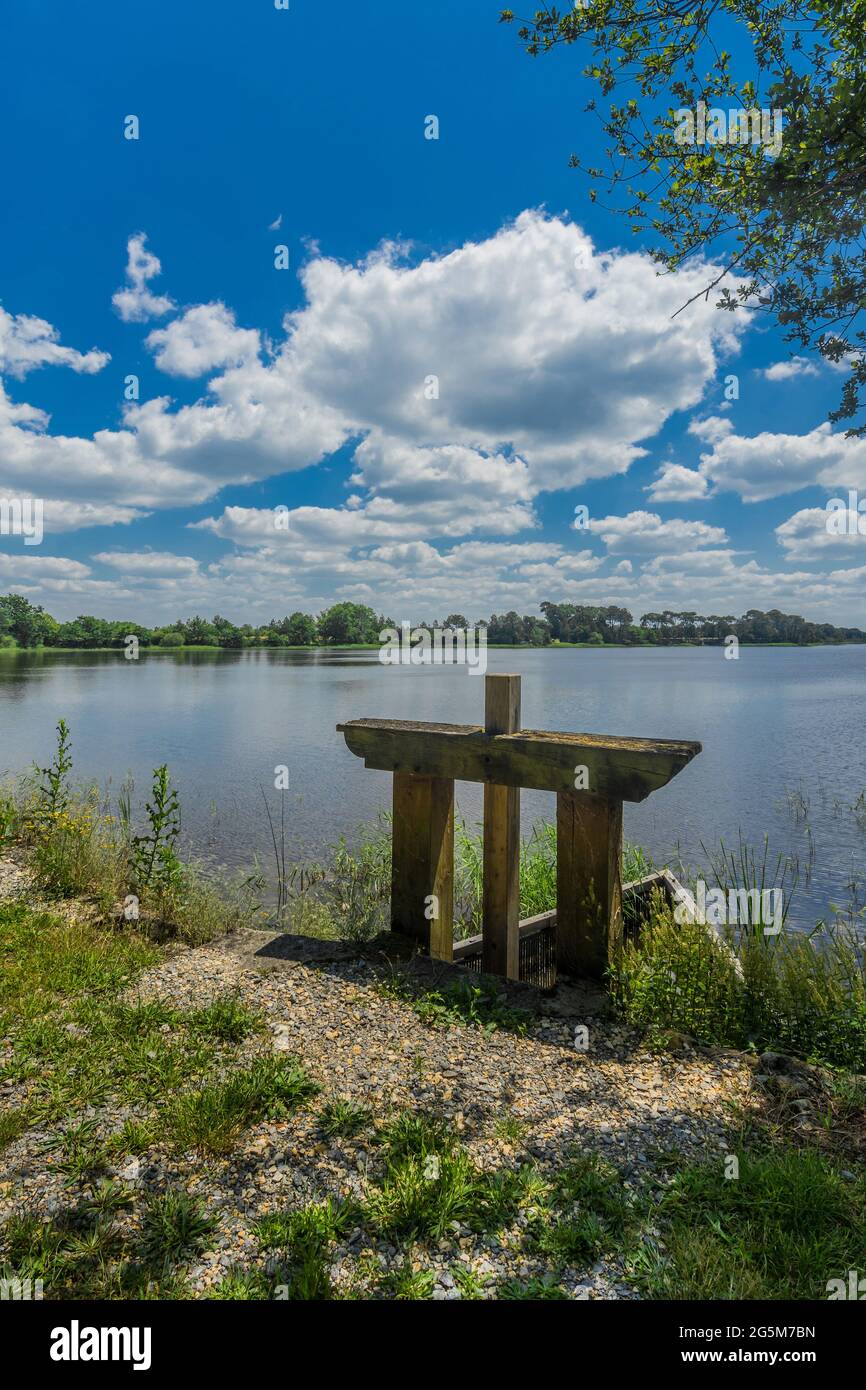 Saracinesca sul lago di la Bellebouche nella Brenne, Indre (36), Francia. Foto Stock