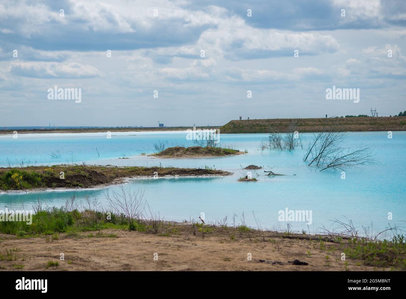 Badlands. Soluzione alcalina. Cenere scarico rifiuti in acqua. Catastrofia ecologica. Piante morte da avvelenamento chimico. Il risultato di Foto Stock