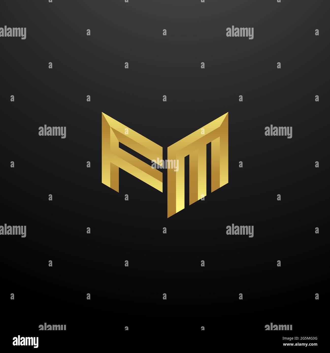 FM Logo Monogramma lettere iniziali modello di disegno con sfondo oro e nero icona vettoriale moderno Illustrazione Vettoriale