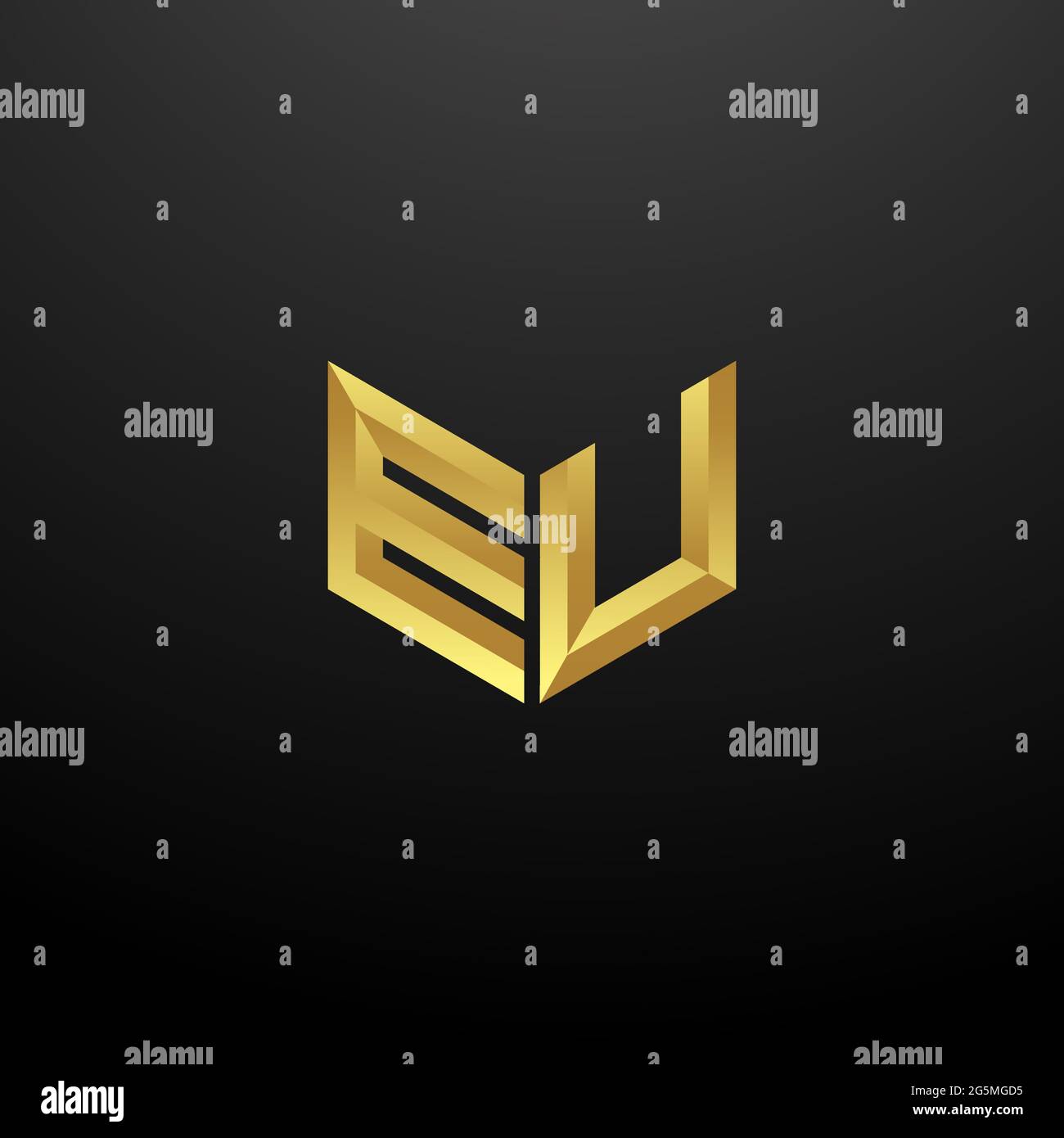 Logo UE Monogramma lettere iniziali modello di disegno con sfondo oro e nero icona vettoriale moderno Illustrazione Vettoriale