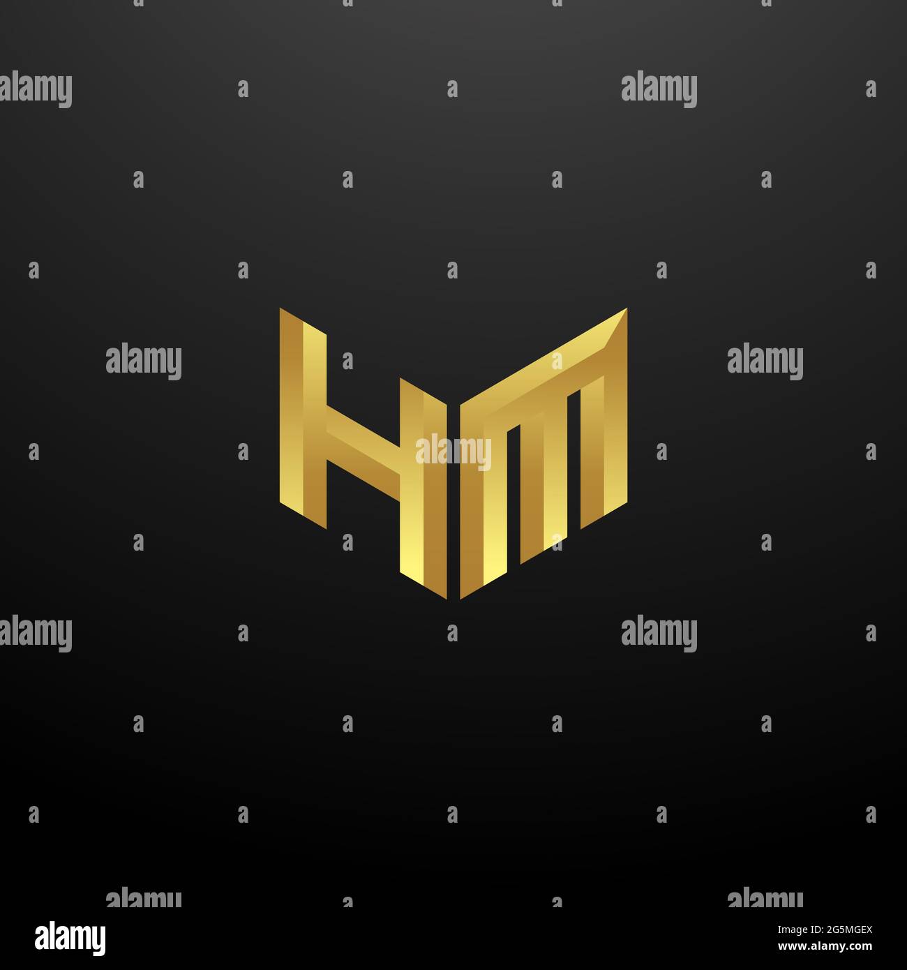 Logo HM Monogramma lettere iniziali modello di disegno con sfondo oro e nero icona vettoriale moderno Illustrazione Vettoriale