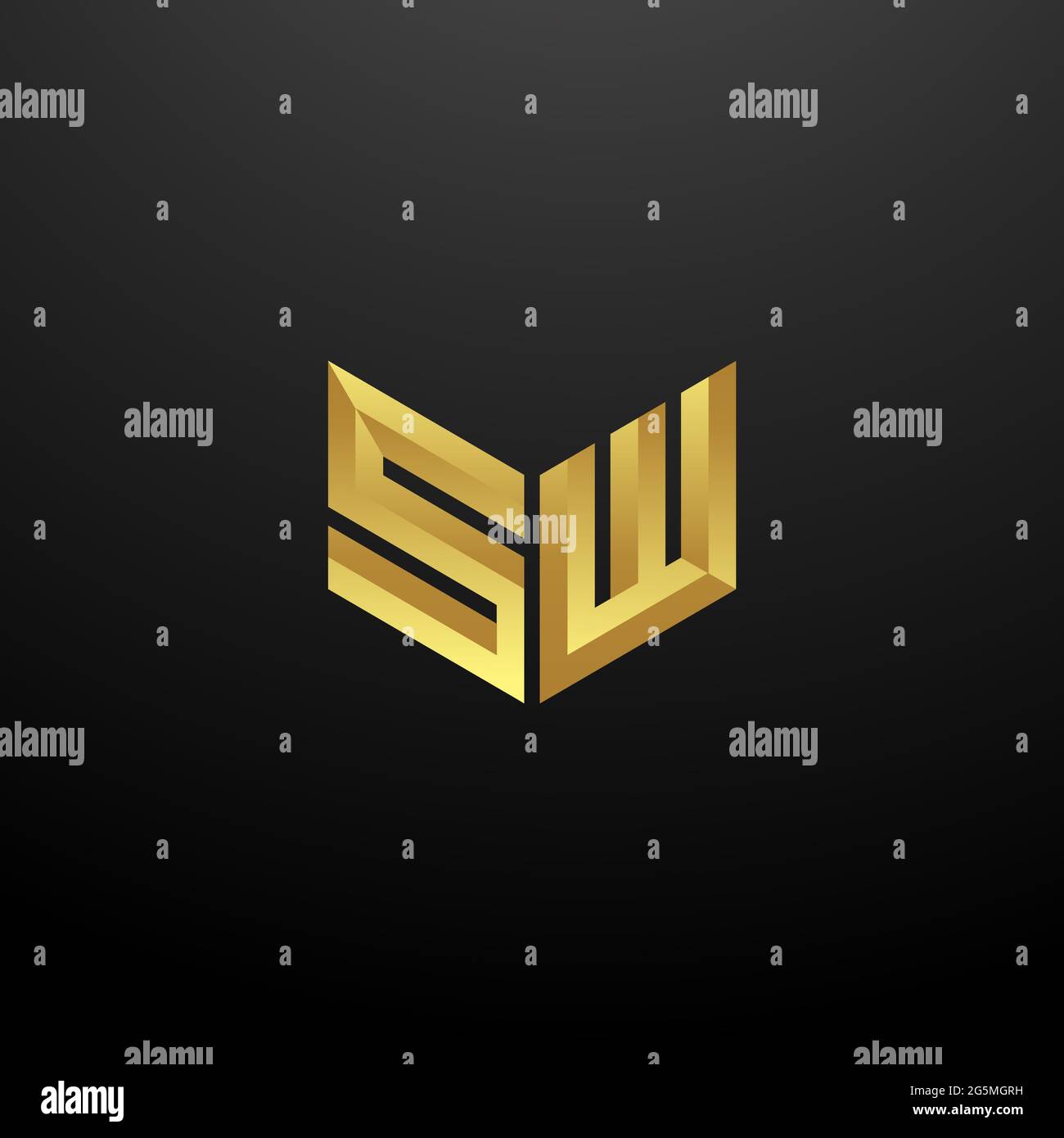 Logo SW Monogramma lettere iniziali modello di disegno con sfondo oro e nero icona vettoriale moderno Illustrazione Vettoriale