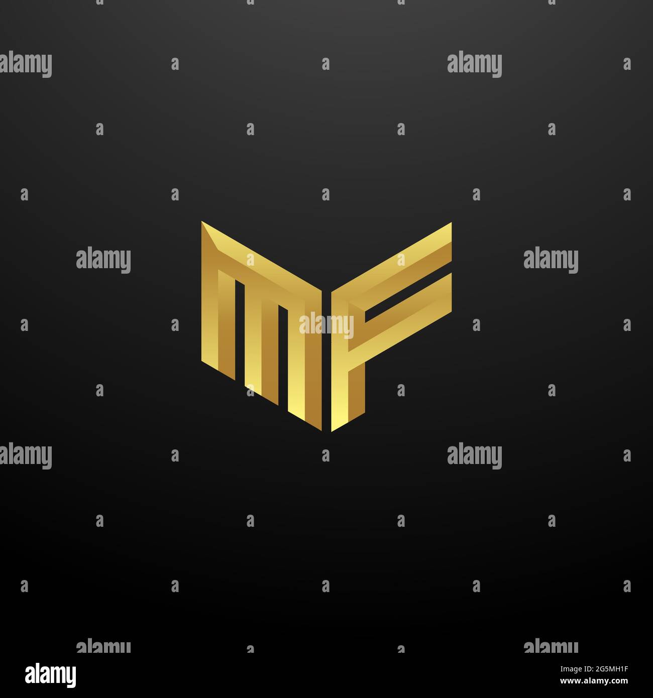 MF Logo Monogramma lettere iniziali modello di progettazione con sfondo oro e nero icona vettoriale moderno Illustrazione Vettoriale
