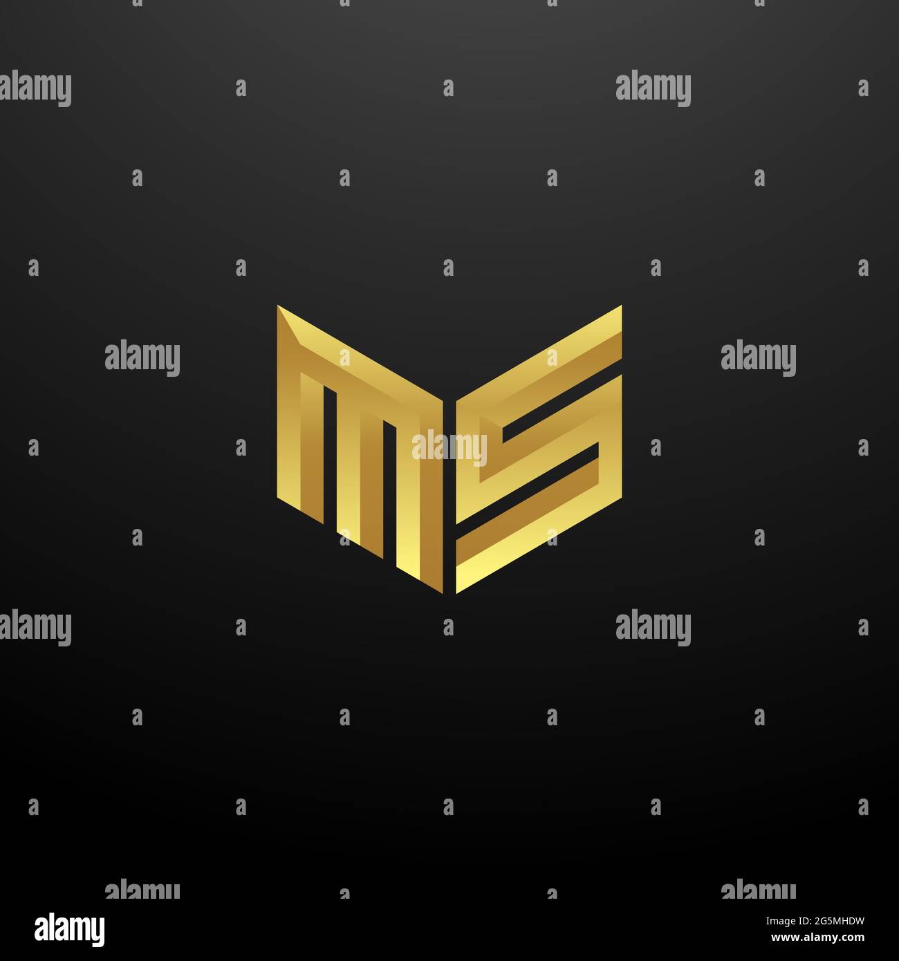 MS Logo Monogramma lettere iniziali modello di disegno con sfondo oro e nero icona vettoriale moderno Illustrazione Vettoriale