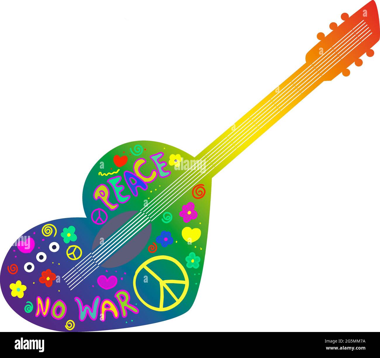 Gitarre im Hippie 68er Design - Symbol für Frieden Foto Stock