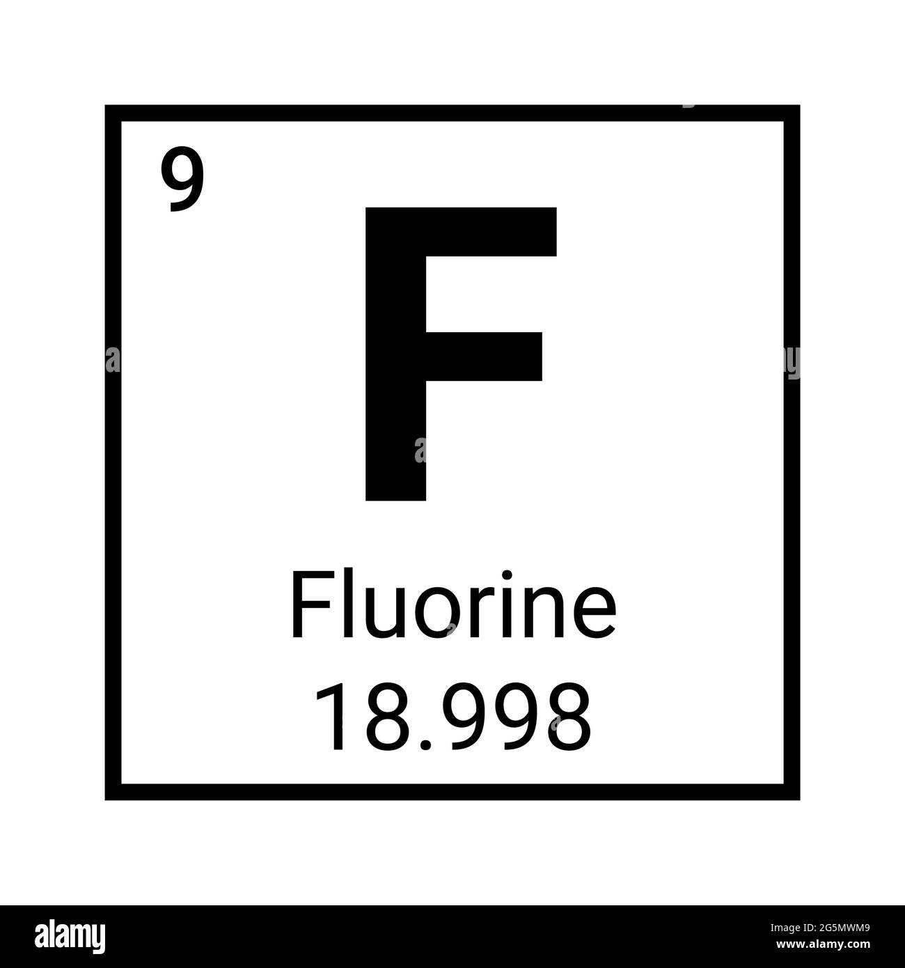 Icona dell'elemento di nutrizione minerale fluorurata. Simbolo dell'atomo di fluoro Education Illustrazione Vettoriale