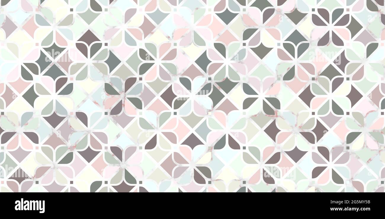 Design floreale con motivo geometrico senza cuciture astratto. Colore pastello con linea di marmo elegante sfondo per tappeti, carta da parati, abbigliamento, avvolgimento, batik Illustrazione Vettoriale