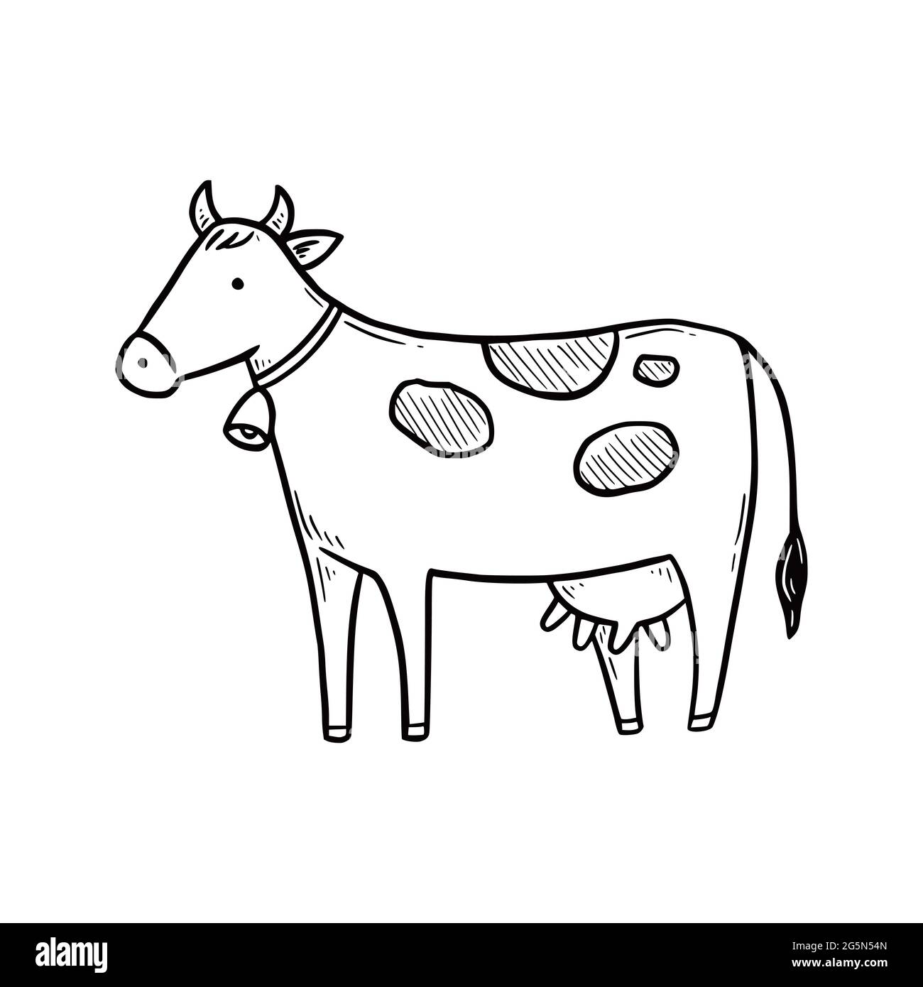 Carino mucca da fattoria disegnata a mano. Stile di schizzo Doodle. Linea di disegno icona mucca semplice. Illustrazione vettoriale isolata. Illustrazione Vettoriale