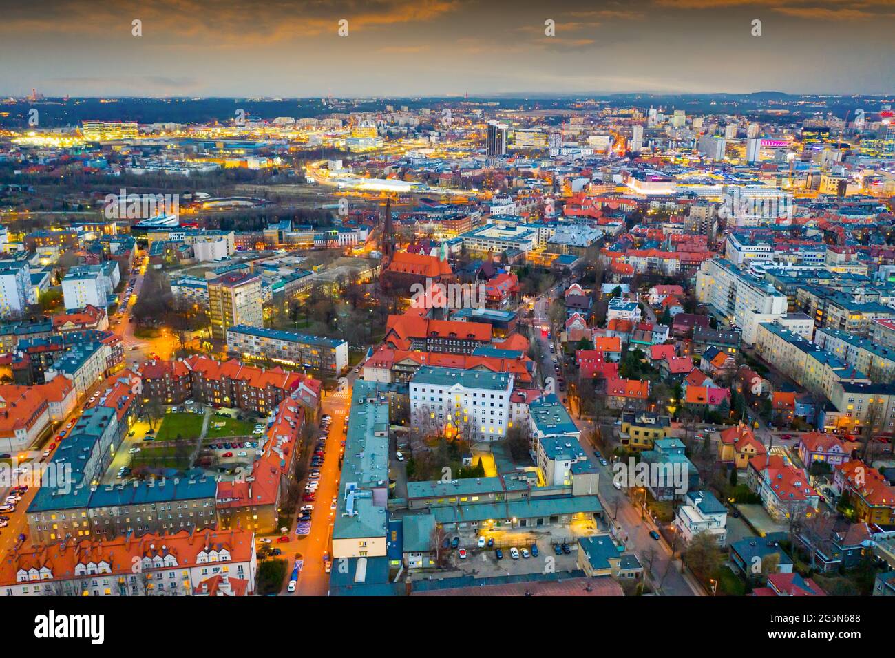 Vista aerea sulla città di Katowice. Foto Stock