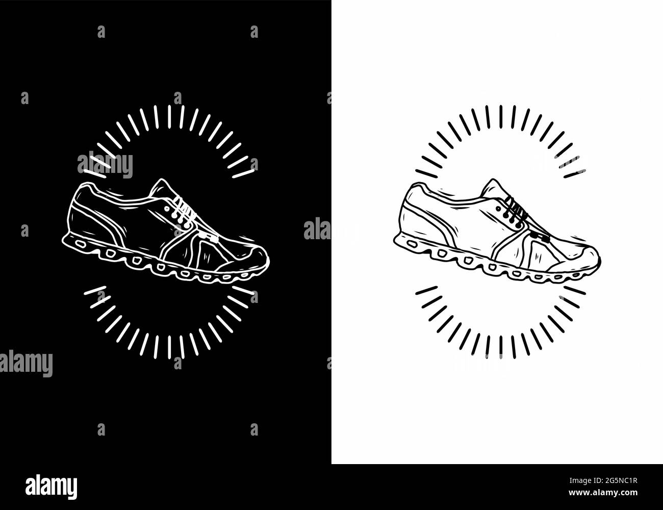 Linea in bianco e nero, design distintivo delle scarpe Illustrazione Vettoriale