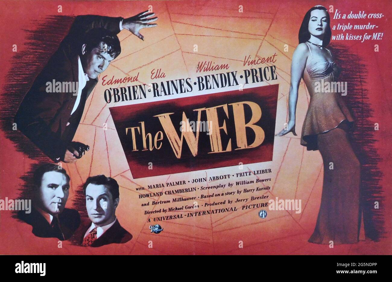 British Trade ad per EDMOND o'BRIEN ELLA RAINES WILLIAM BENDIX e VINCENT PRICE nel WEB 1947 regista MICHAEL GORDON storia Harry Kurnitz sceneggiatura William Bowers e Bertram Millhauser musica Hans J. Salter Universal-International Pictures Foto Stock