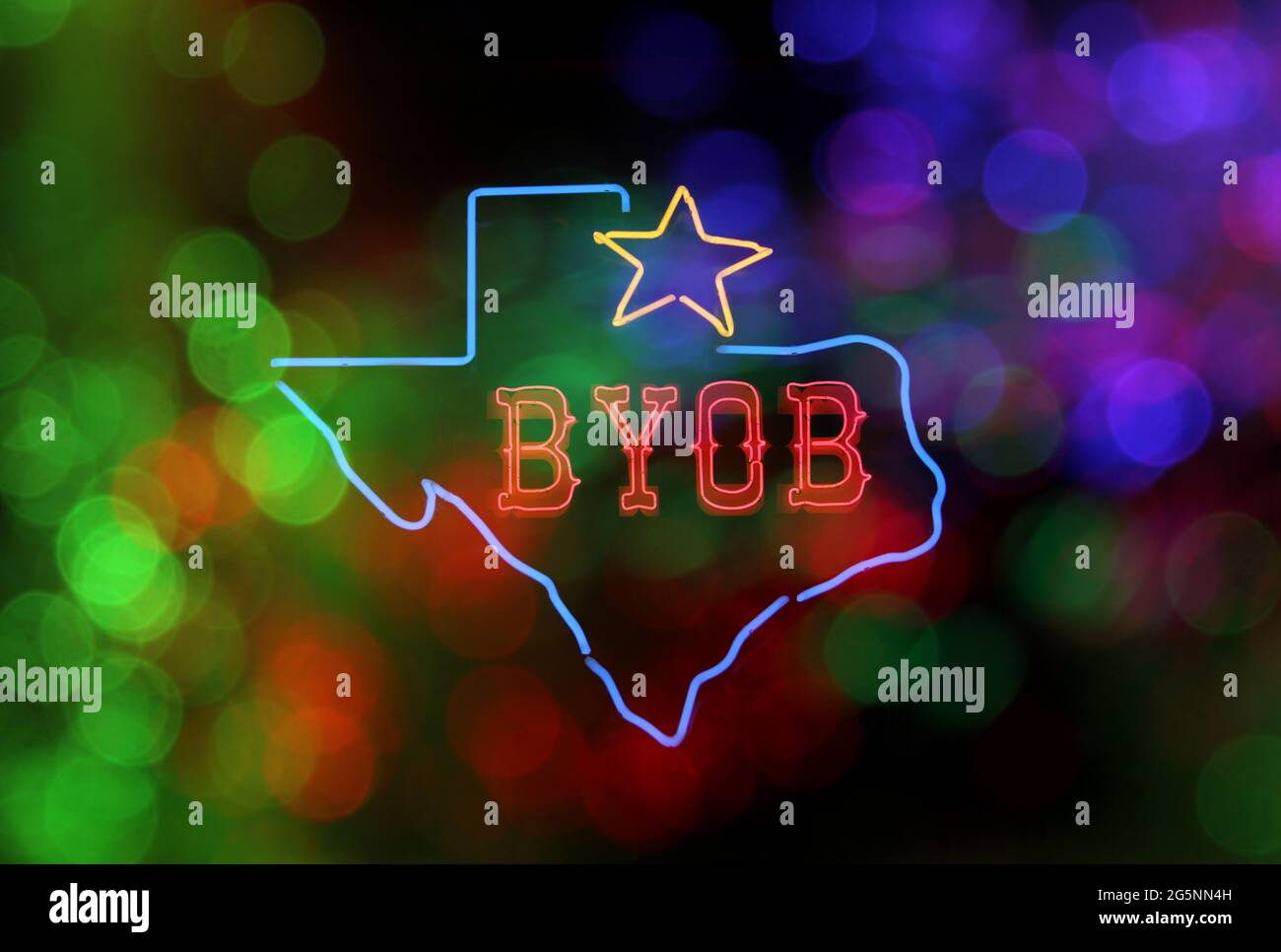 Immagine composita fotografica, segno del Texas e BYOB - portate la vostra propria birra Foto Stock