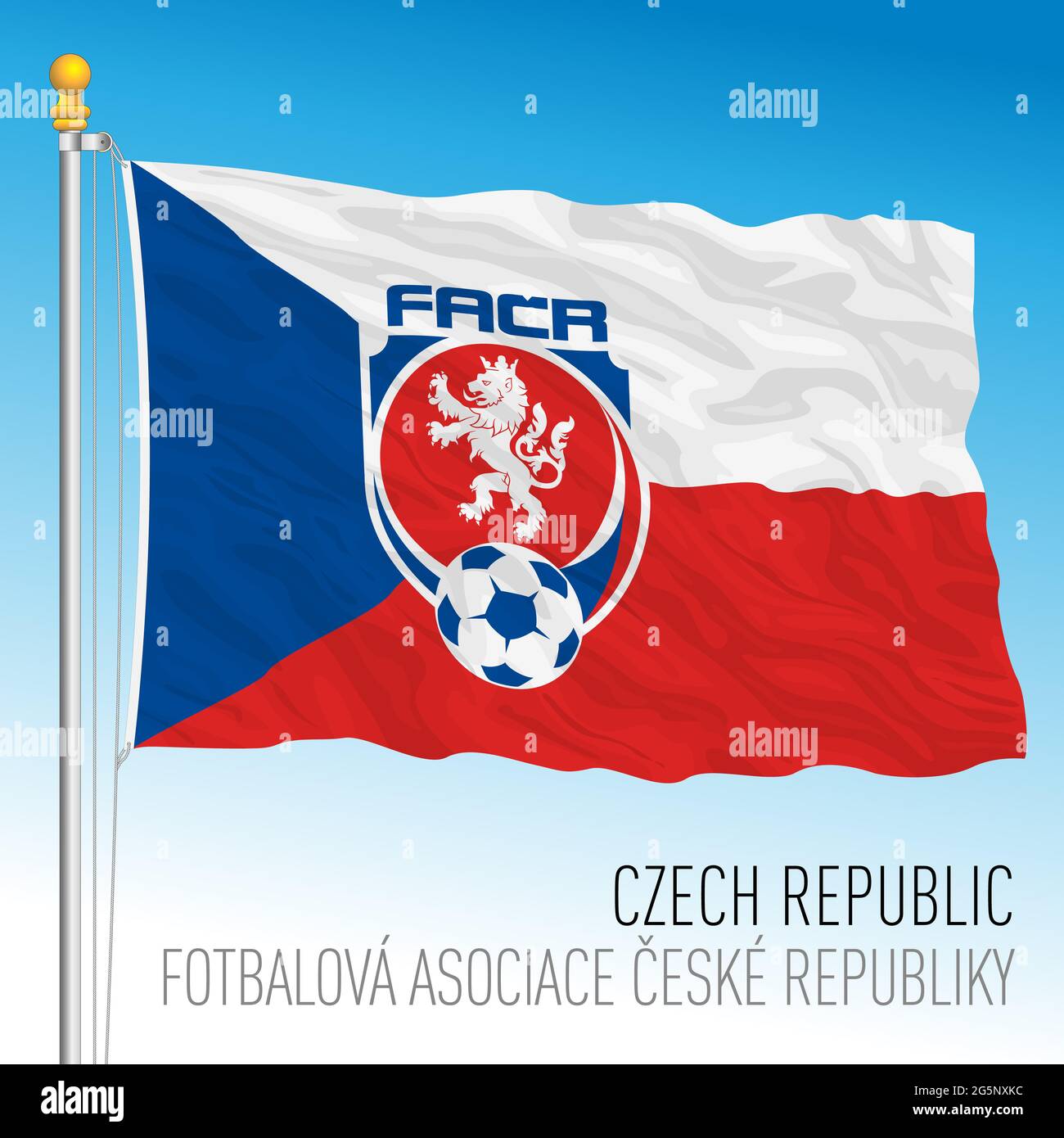 PRAGA, REPUBBLICA CECA, Giugno 2021 - bandiera ceca con logo nazionale della federazione calcistica per il campionato europeo 2021 Foto Stock