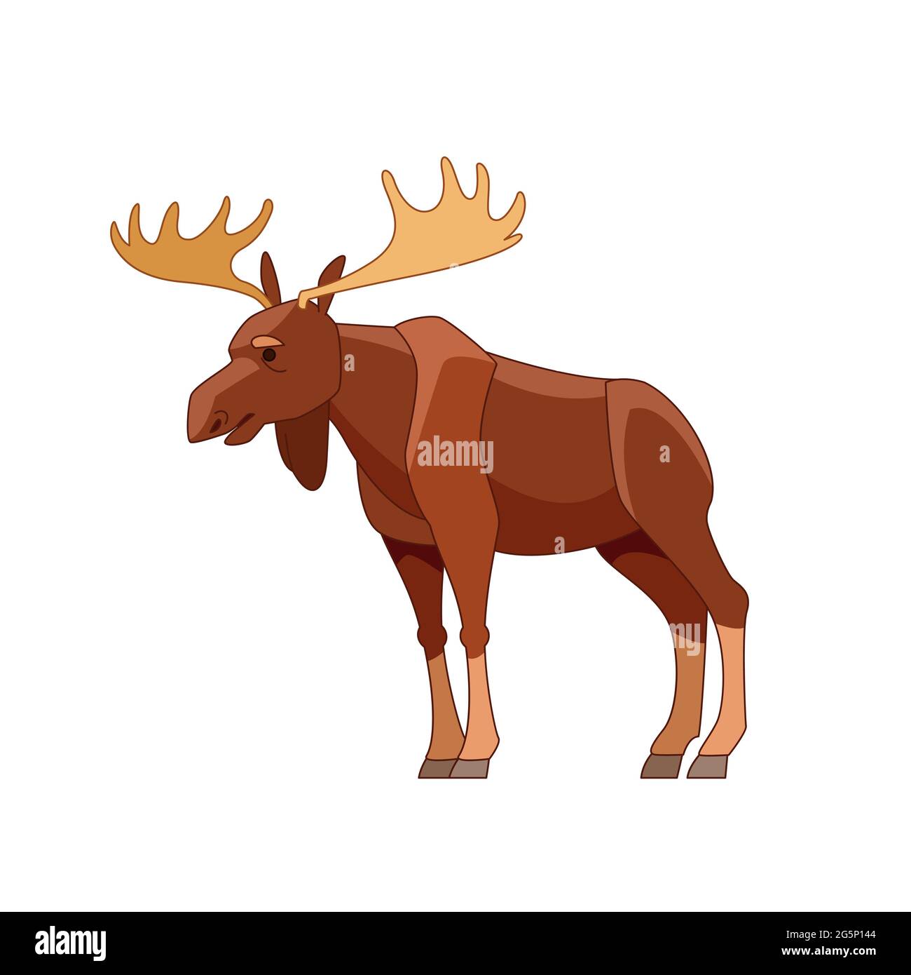 Moose o Elk, Alces. Bellissimo animale nella natura habitat vista laterale. Scena della fauna selvatica. Illustrazione piatta del vettore di caratteri del fumetto isolata su a. Illustrazione Vettoriale