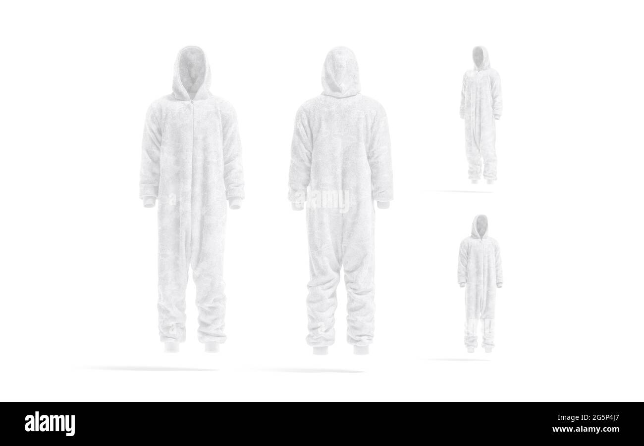 Pullmuta bianca in morbido tessuto con cappuccio mockup, viste diverse Foto Stock