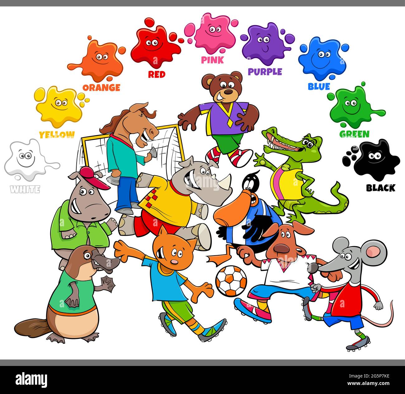 Cartoni animati educativi illustrazione dei colori di base per i bambini  con animali che giocano il gruppo di personaggi del calcio Immagine e  Vettoriale - Alamy
