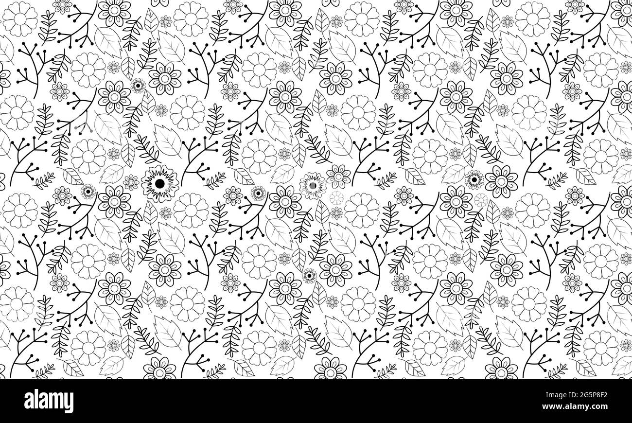 Fiori neri e disegni foglia su sfondo nero. Motivo vintage senza cuciture. Ornamenti di stile orientale. Illustrazione vettoriale. Illustrazione Vettoriale
