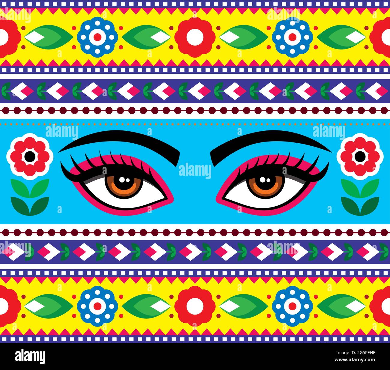 Modello senza giunture vettoriale indiano con occhi e fiori godess Kali - design verticale lungo Illustrazione Vettoriale
