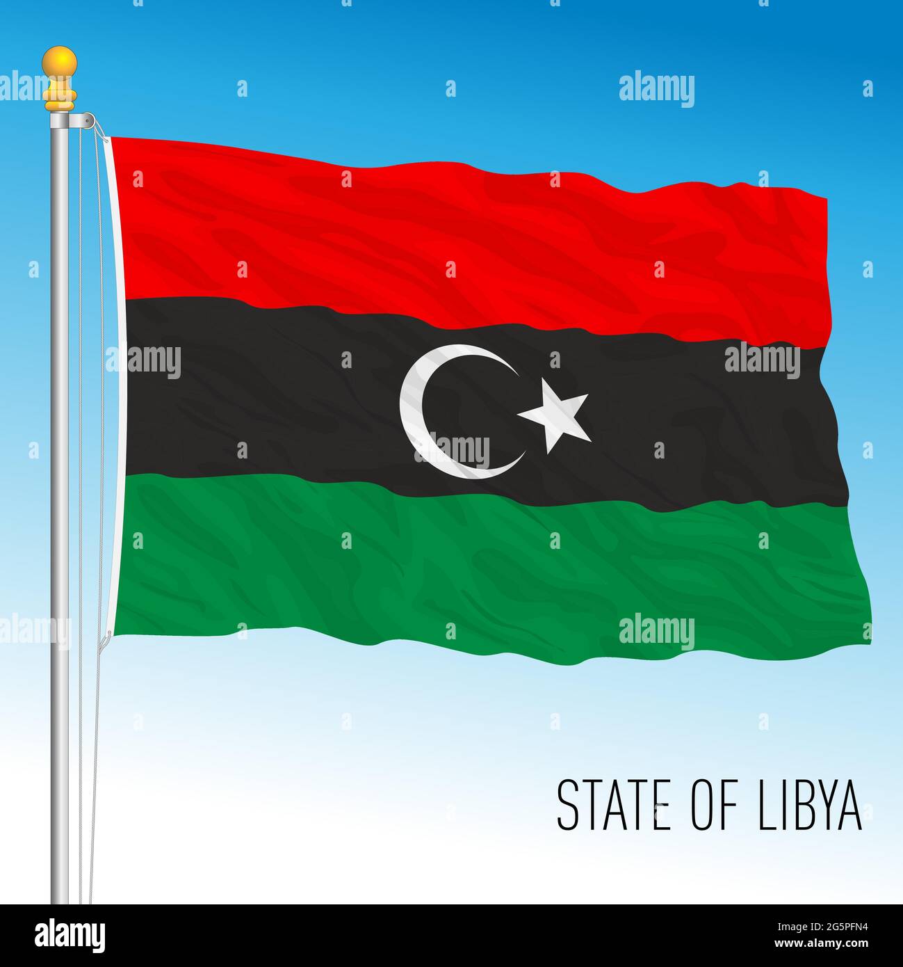 Bandiera nazionale ufficiale della Libia, paese africano, illustrazione vettoriale Illustrazione Vettoriale