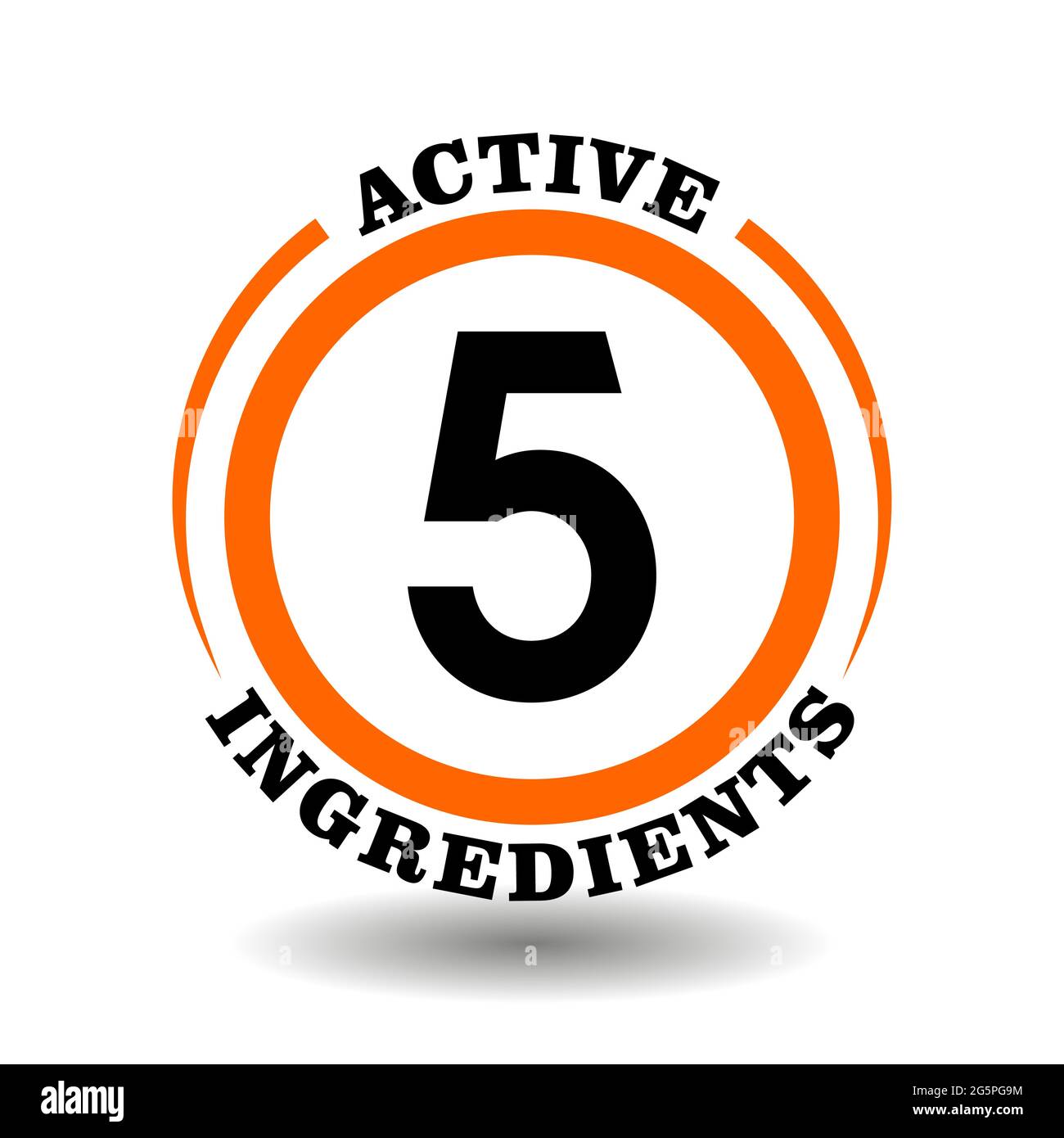 Francobollo circolare vettoriale con ingredienti attivi numero 5 per l'etichettatura di confezioni super alimentari, icone cosmetiche, simboli di componenti chimici Illustrazione Vettoriale