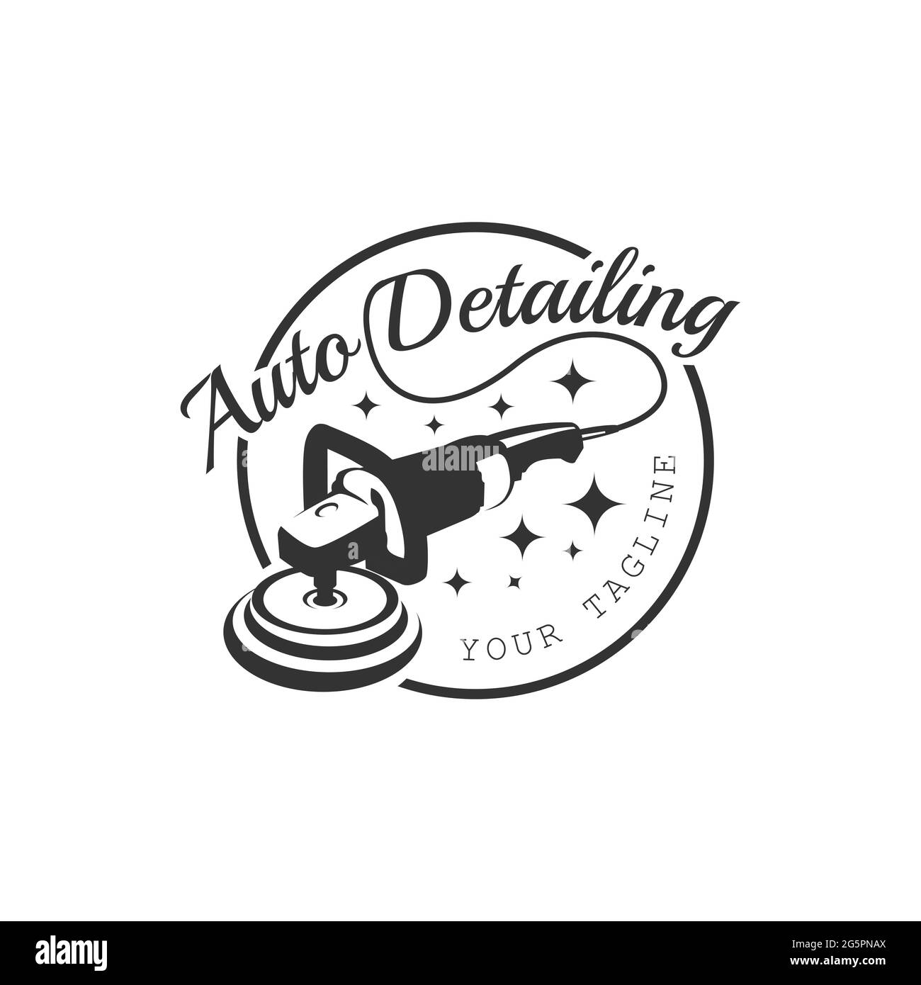 Modello di design con logo vintage e lucidatura automatica. Auto dettaglio lucidare macchina macchina macchina logo vettore di design. Lucidatrice automatica per pulizia auto s Illustrazione Vettoriale