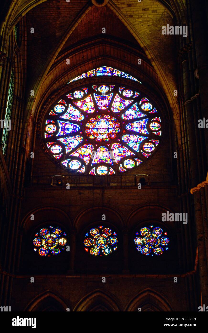 Reims Francia Cattedrale Reims Sud transetto Rose Window Foto Stock