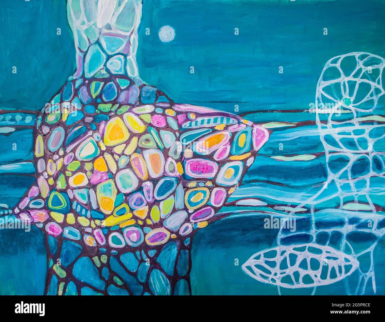 Disegnata a mano di pittura acrilica. L'arte astratta sfondo. Pittura Acrilica su tela di canapa. Colore e struttura. Frammento di opere d'arte. Pennellate di vernice. Ar moderno Foto Stock