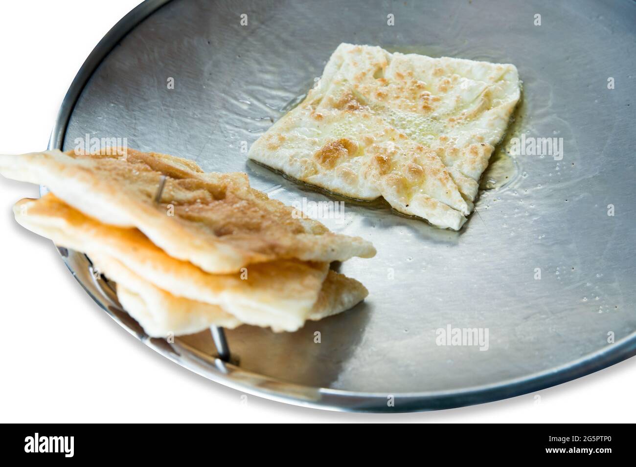 Roti caldo croccante con dolce fritto su padella calda. Foto Stock