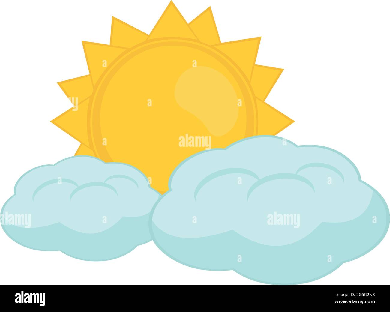 Vettore emoticon illustrazione di un sole con nuvole, concetto di previsione nuvoloso Illustrazione Vettoriale