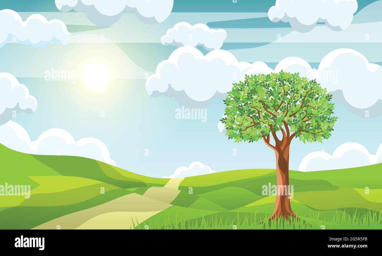 Splendido paesaggio di prati verdi Illustrazione Vettoriale