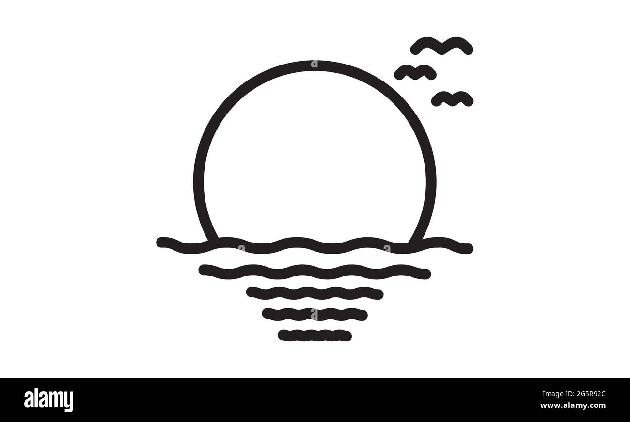 Simbolo e simbolo vettoriale dell'icona del tramonto isolati su sfondo bianco, concetto del logo del tramonto Illustrazione Vettoriale