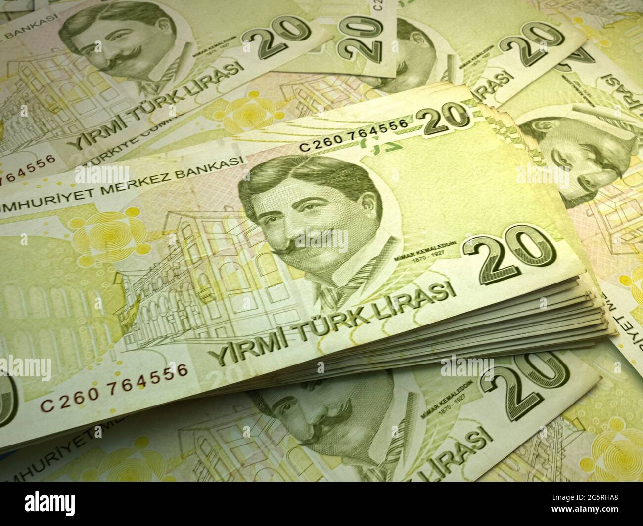 Denaro della Turchia. Lira turche fatture. PROVARE le banconote. 20 liralare. Affari, finanza, notizie di fondo. Foto Stock