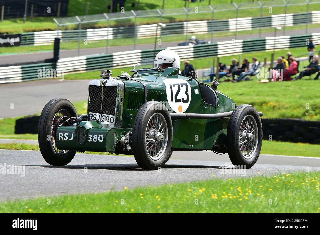 Harry Painter, MG PA, Triple-M Register Race for Pre-War MG’s, VSCC, Shuttleworth Nuffield e Len Thompson Trophies Race Meeting, Cadwell Park Circui Foto Stock