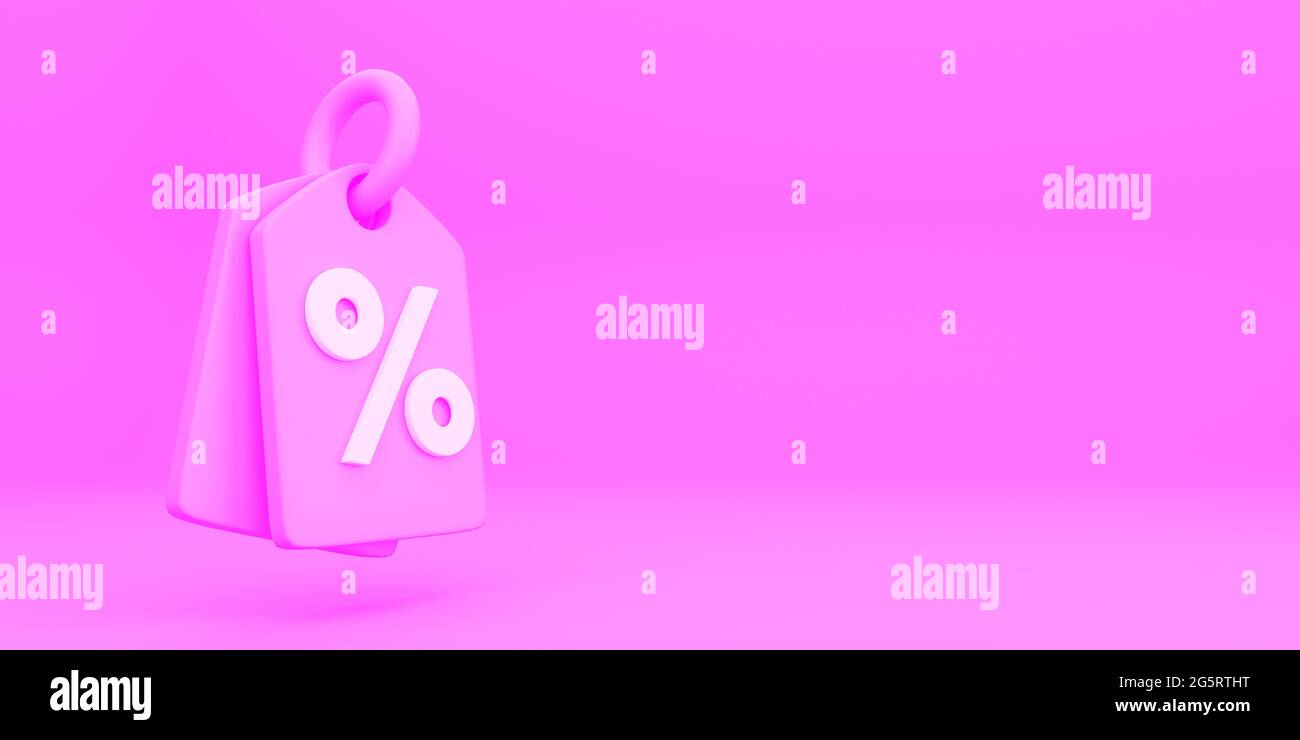 Immagine del rener 3D BIGLIETTO BUONO SCONTO COUPON ICONA LOGO DI SCONTO isolato su bacground rosa Foto Stock