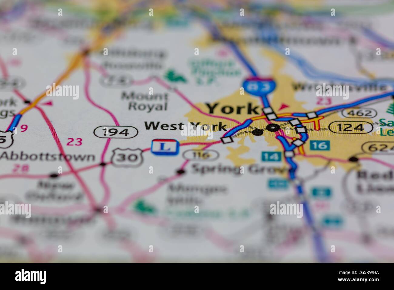 West York Pennsylvania USA visualizzata su una mappa geografica o su una mappa stradale Foto Stock