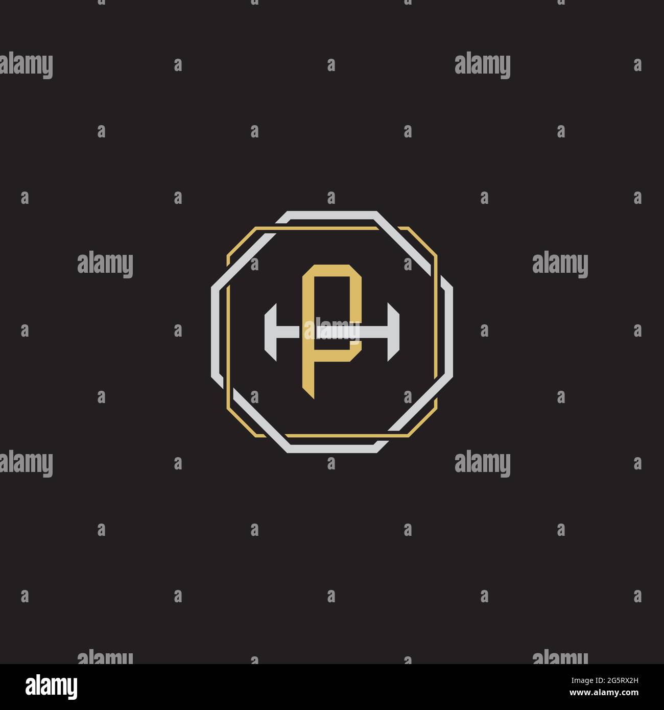 Lettera iniziale sovrapposta interlock logo monogramma linea art stile isolato su sfondo nero modello Illustrazione Vettoriale