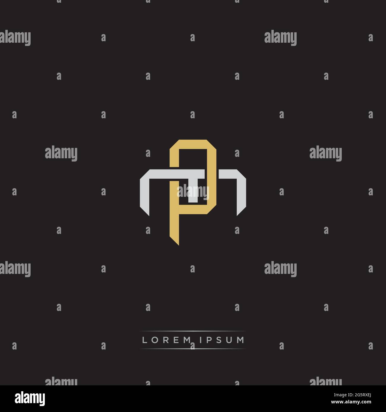 Lettera iniziale sovrapposta interlock logo monogramma linea art stile isolato su sfondo nero modello Illustrazione Vettoriale
