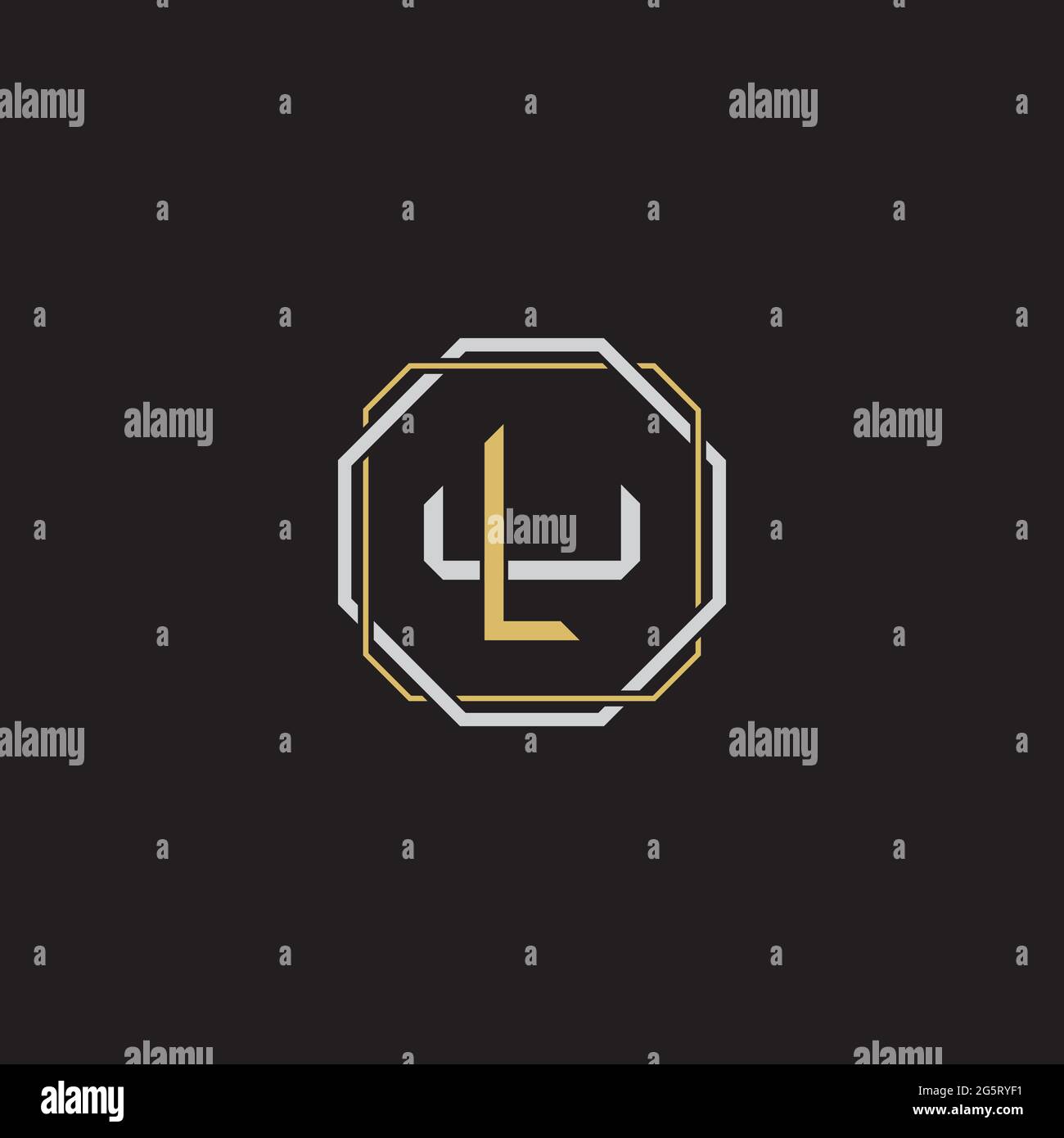 Lettera iniziale sovrapposta interlock logo monogramma linea art stile isolato su sfondo nero modello Illustrazione Vettoriale