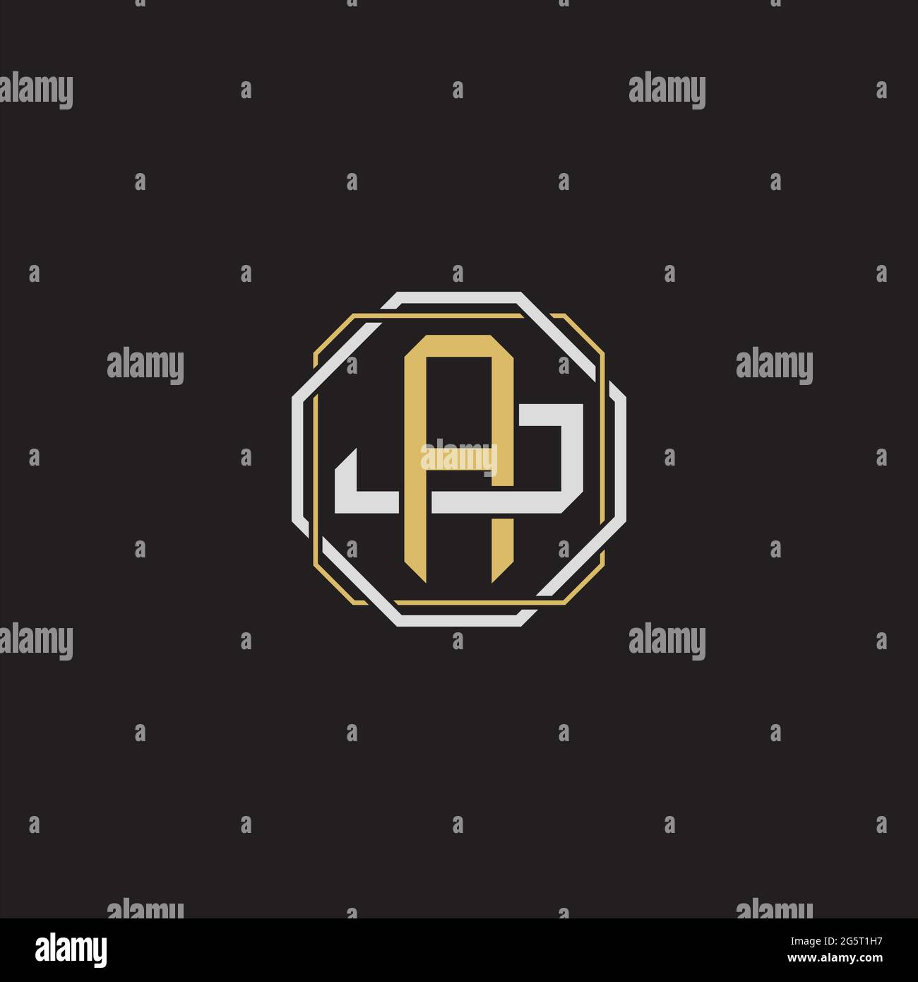 Lettera iniziale sovrapposta interlock logo monogramma linea art stile isolato su sfondo nero modello Illustrazione Vettoriale