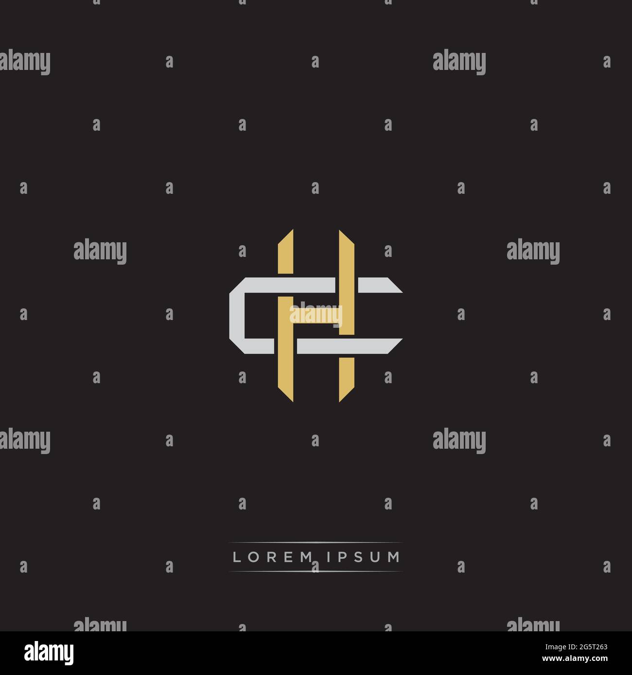 Lettera iniziale sovrapposta interlock logo monogramma linea art stile isolato su sfondo nero modello Illustrazione Vettoriale