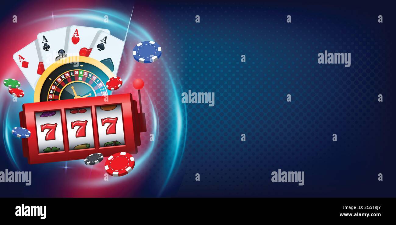 Vegas Casino sfondo giochi. Illustrazione del banner dei giochi di Concept Vegas con spazio di copia sul lato destro. Illustrazione Vettoriale