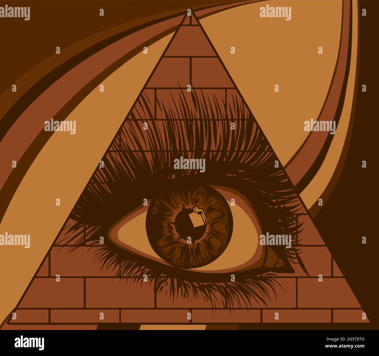 Occhio della provvidenza. Tutti gli occhi di vista nel triangolo in cima al simbolo masonic piramidale. Illustrazione Vettoriale