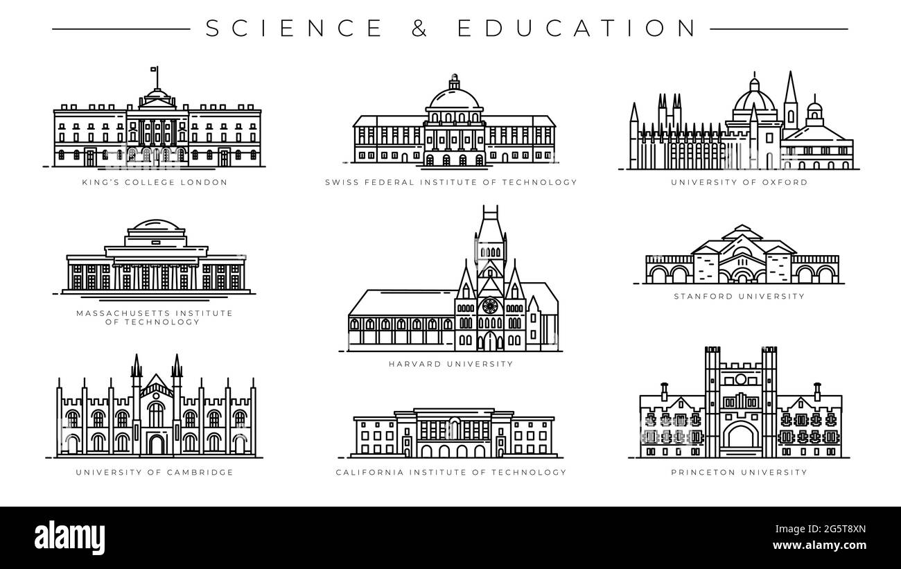 Set di icone vettoriali per lo stile della linea del concetto di scienza e istruzione. Illustrazione Vettoriale