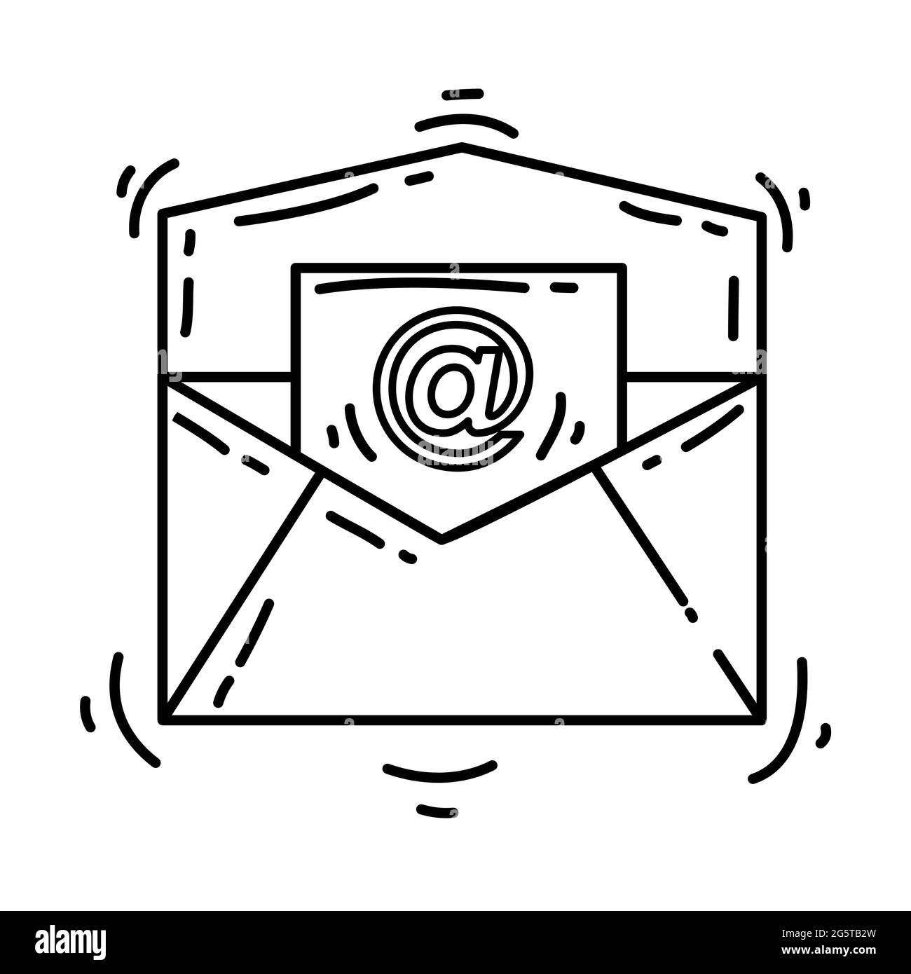 Icona e-mail eCommerce. Set di icone disegnate a mano, nero contorno, icona doodle, disegno di icone vettoriali. Illustrazione Vettoriale